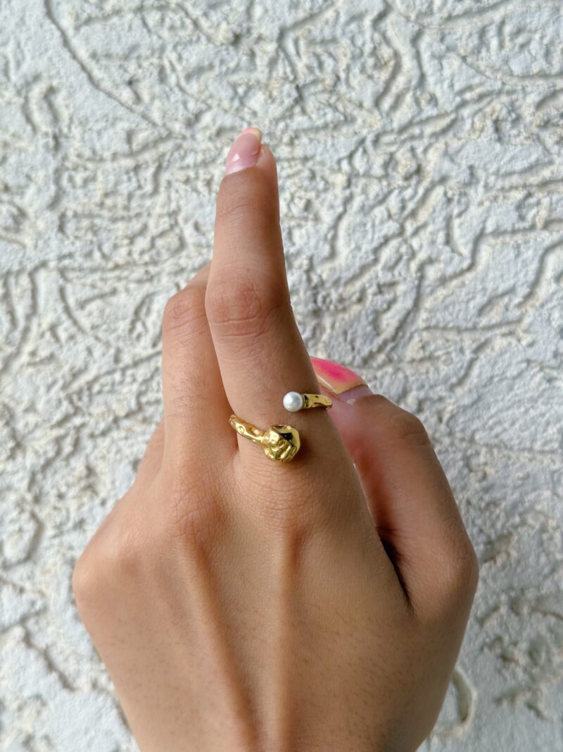 Gold Ring with Pearl Detailing - Image 4
