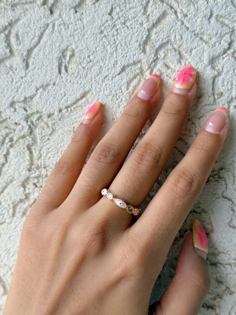 Pink Teardrop Evil Eye Ring - Image 3