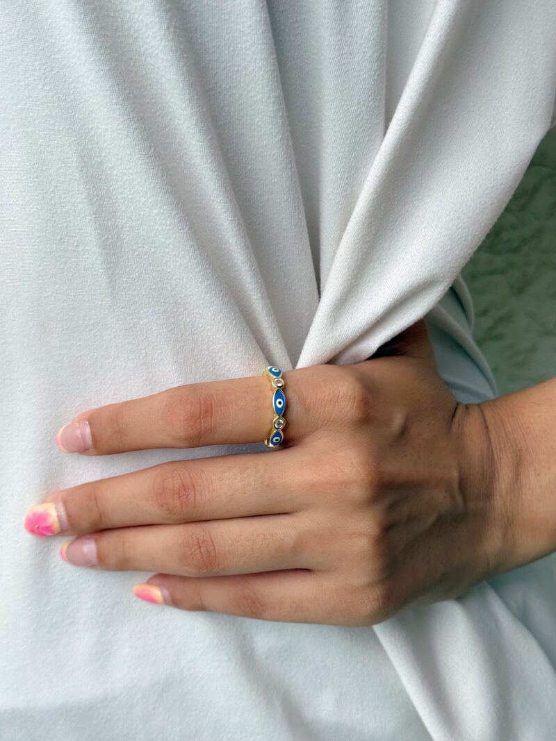 Blue Teardrop Evil Eye Ring - Image 2