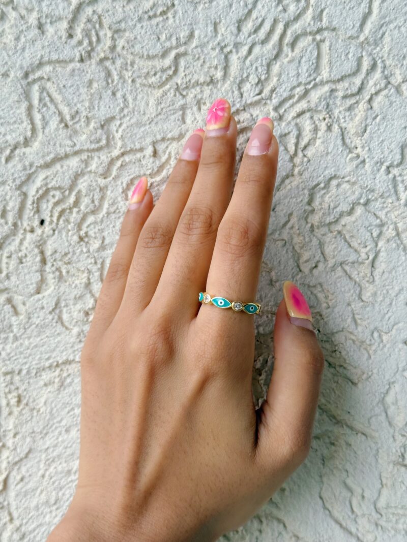 Teal Teardrop Evil Eye Ring - Image 3
