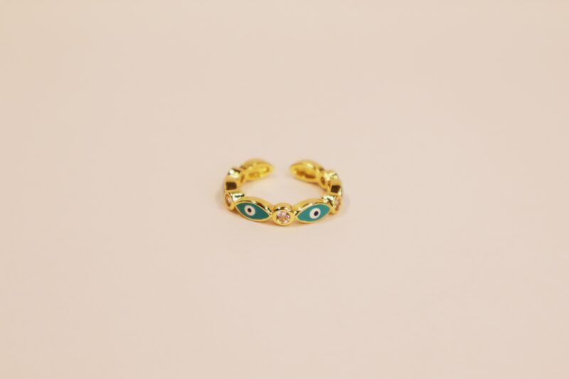 Teal Teardrop Evil Eye Ring - Image 2