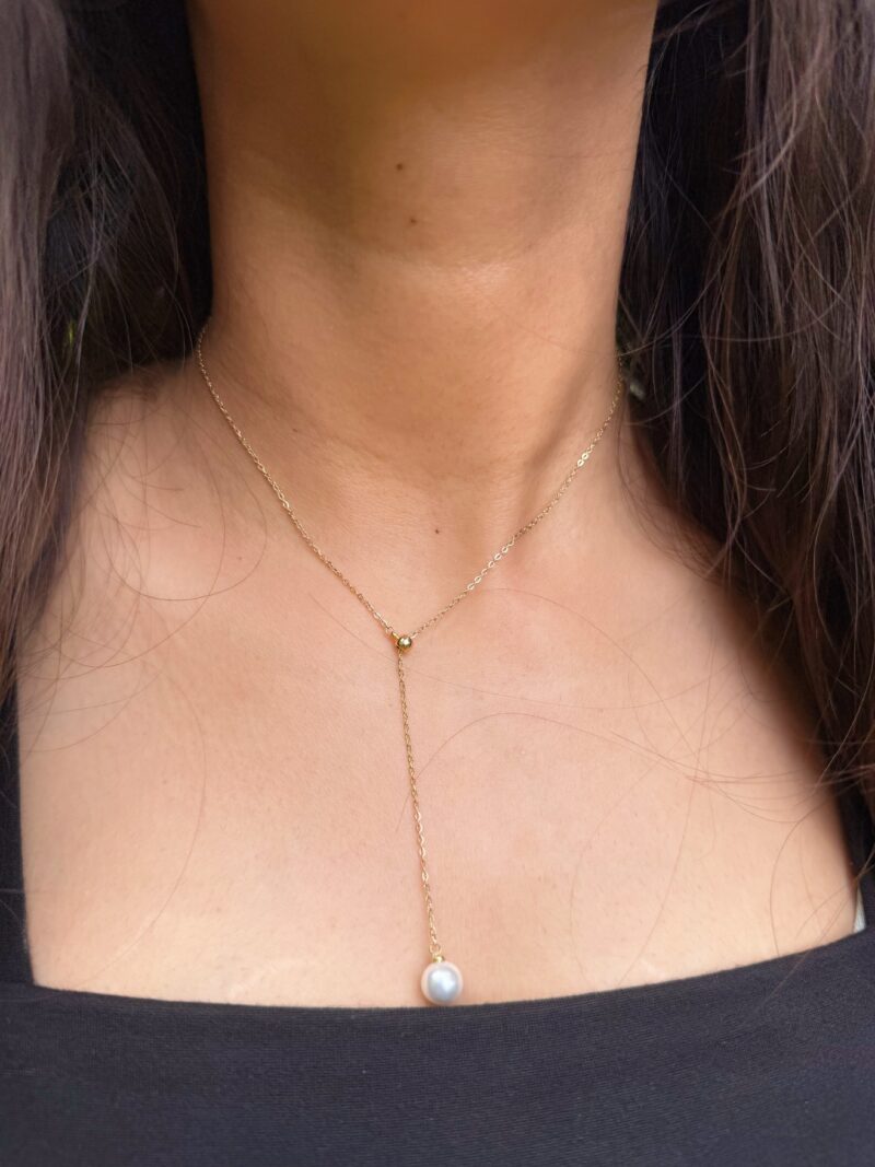 Gold Pearl Drop Necklace - Image 3