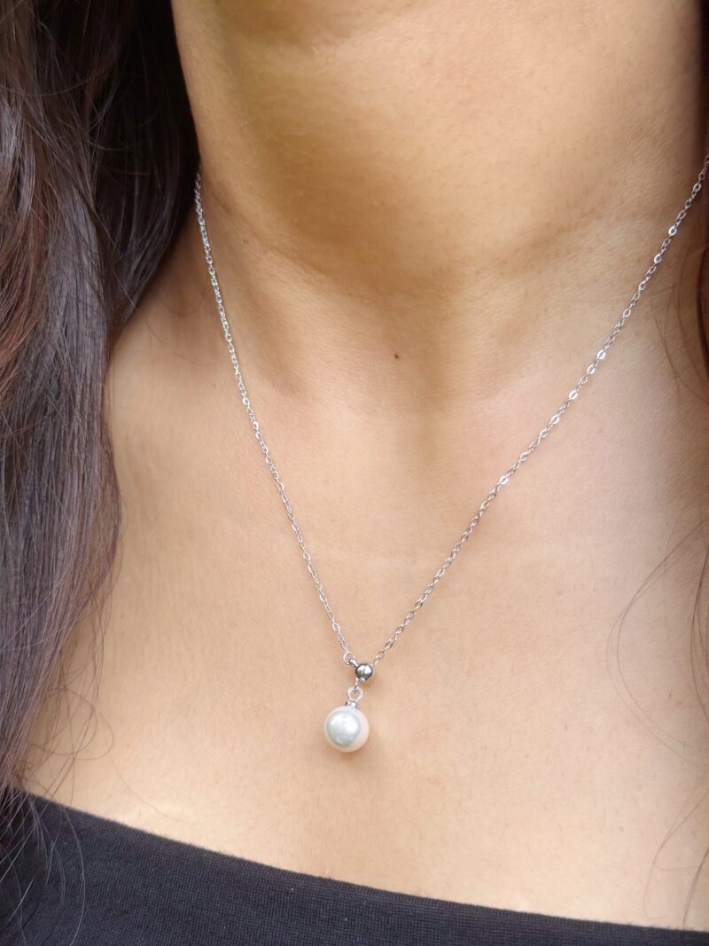 Silver Pearl Drop Necklace - Image 3