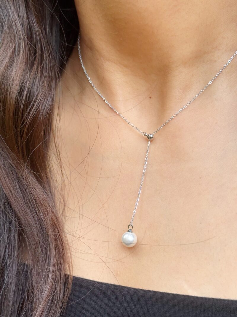 Silver Pearl Drop Necklace - Image 2
