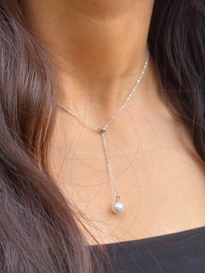 Silver Pearl Drop Necklace